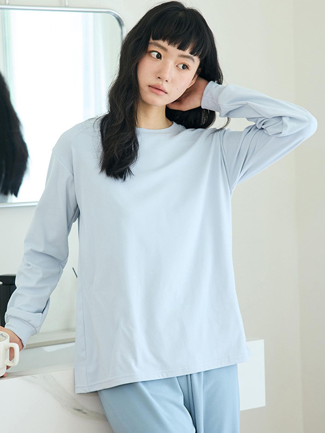 

LULU & SKY Women Crew Neck Top & Pyjama Pants Long Sleeved Night suit, Blue