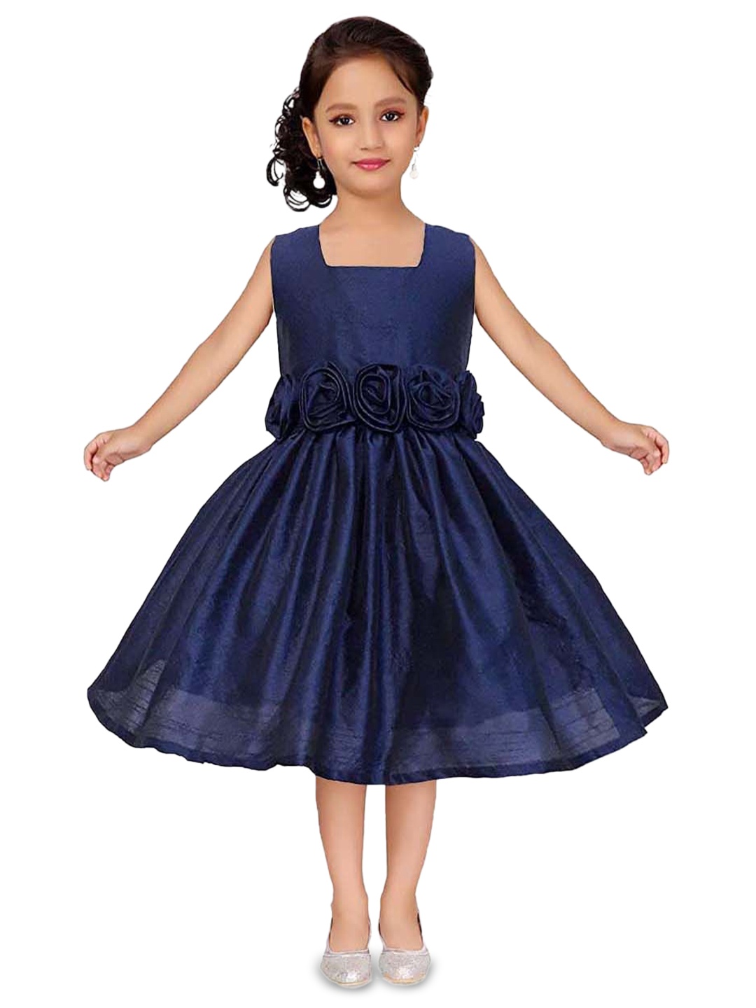 

Wish little Girls Satin Fit & Flare Dress, Navy blue