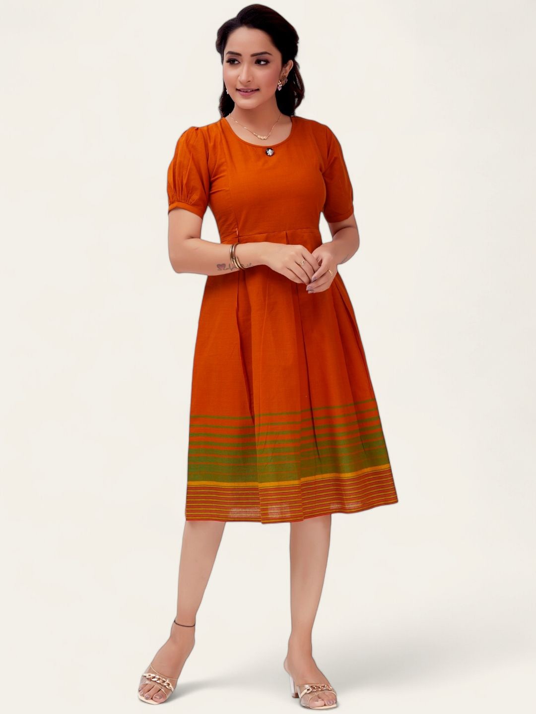

RITIJYA Women Maternity Fit & Flare Midi Dress, Rust