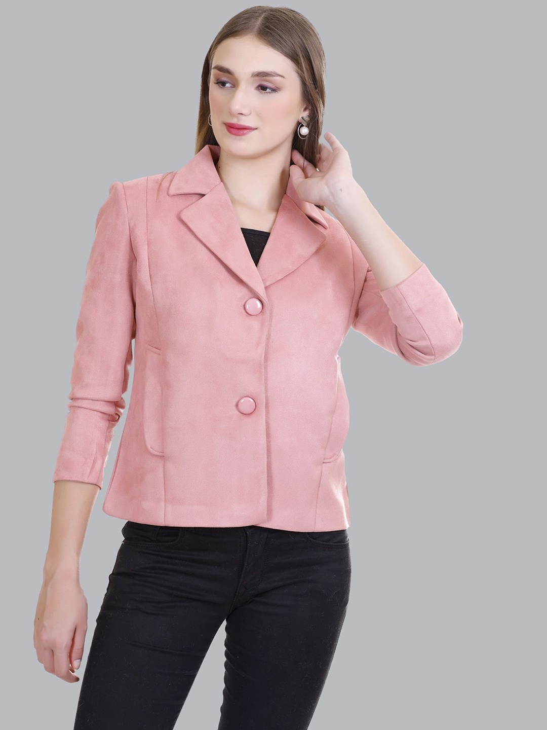 

Pink Marie Self Design Notched Lapel Woollen Single-Breasted Blazer