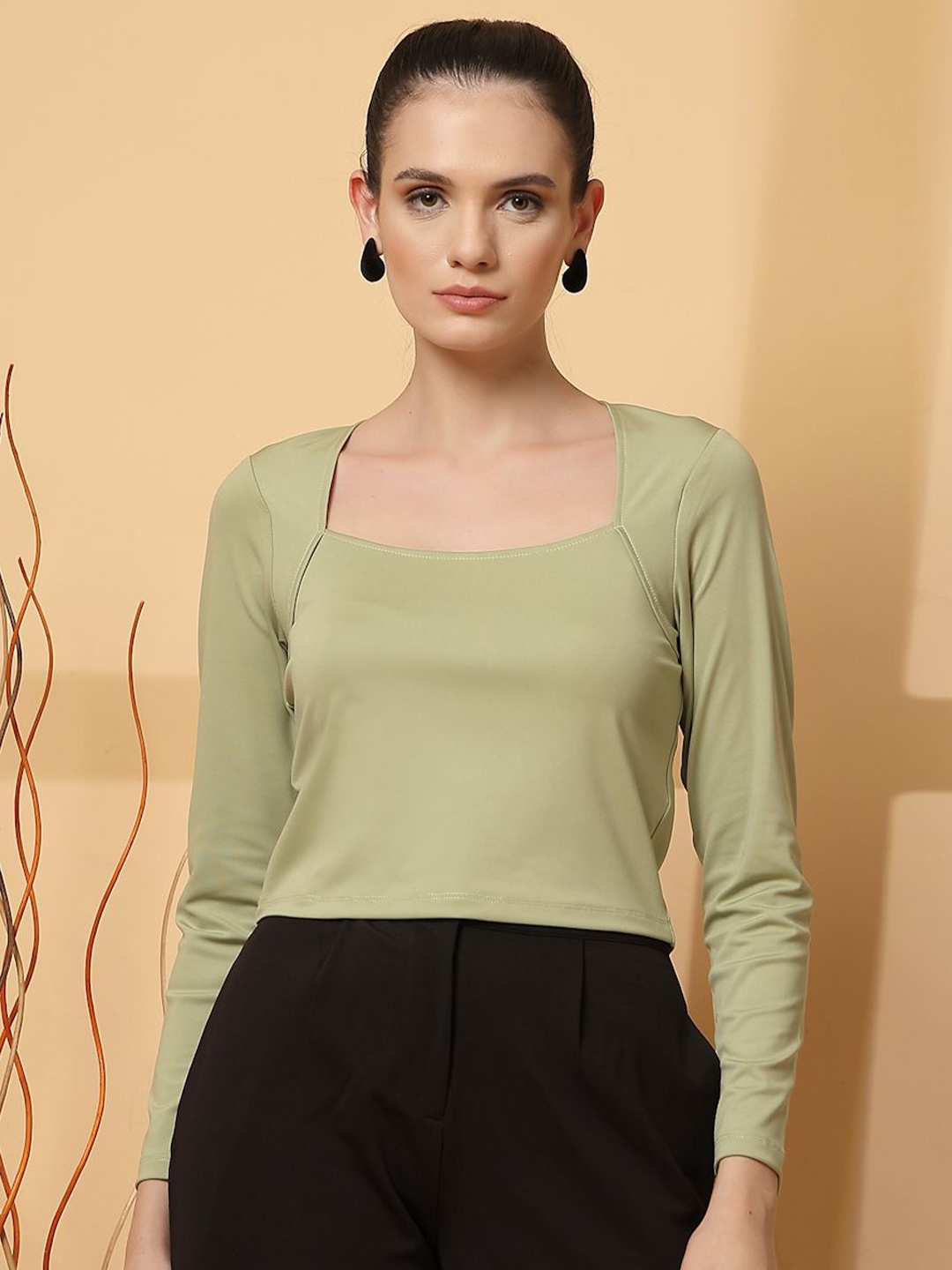 

STYLECAST X KASSUALLY Square Neck Crop Top, Green