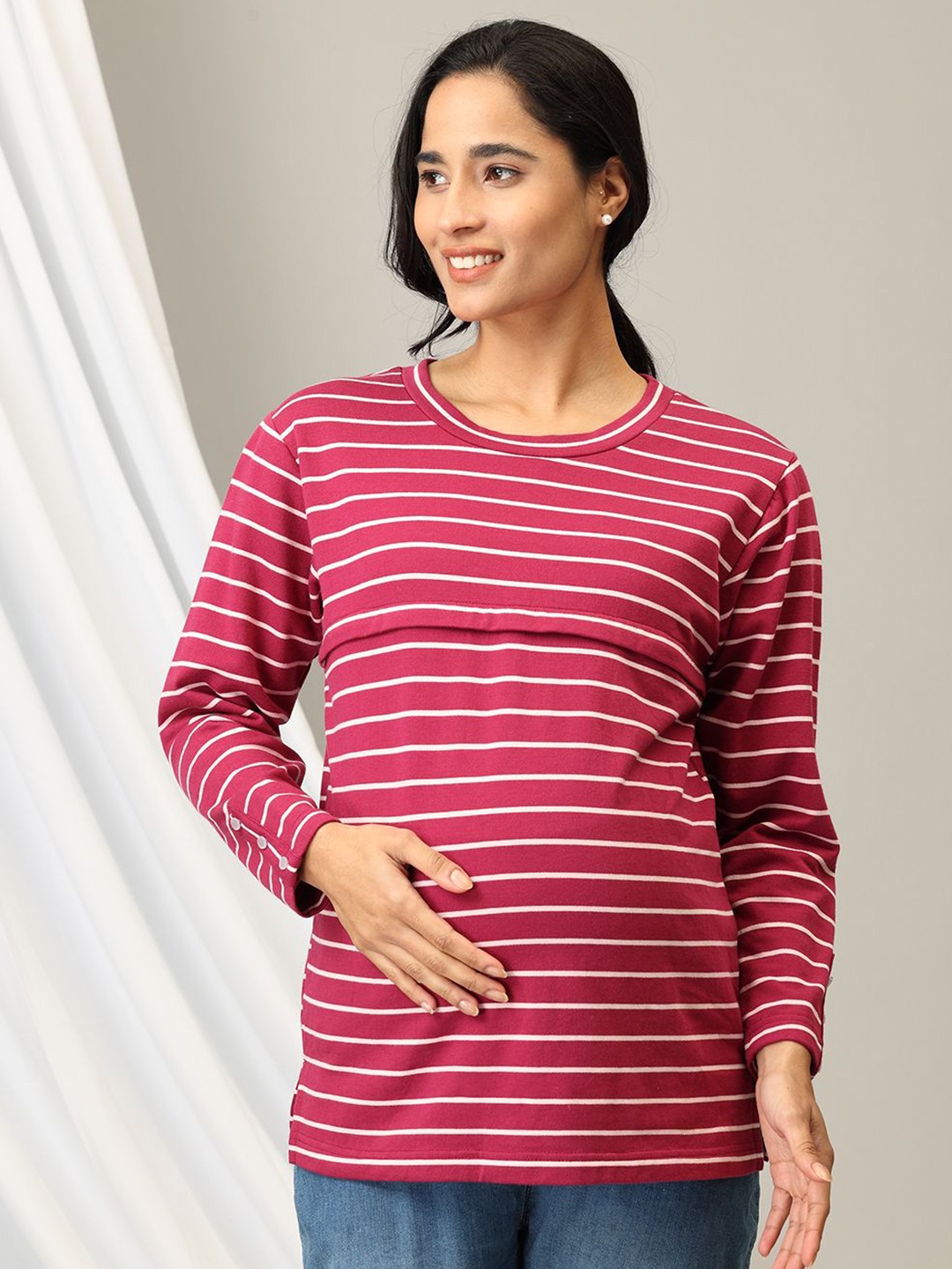 

The Mom Store Women Striped Pullover Sweatshirt, Multi
