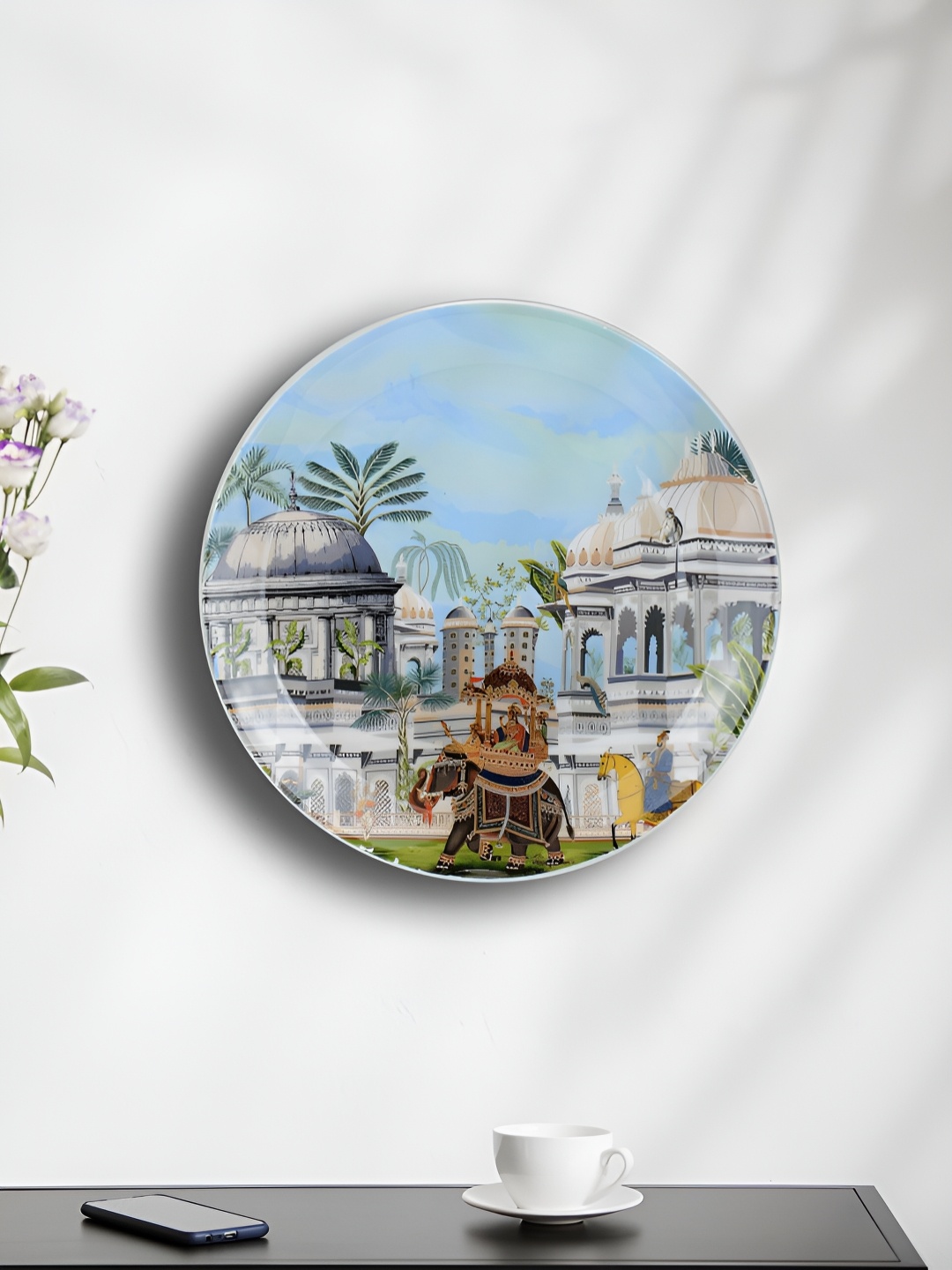 

Maison Modern White & Blue Emperor Garden Printed Iron Round Wall Plates