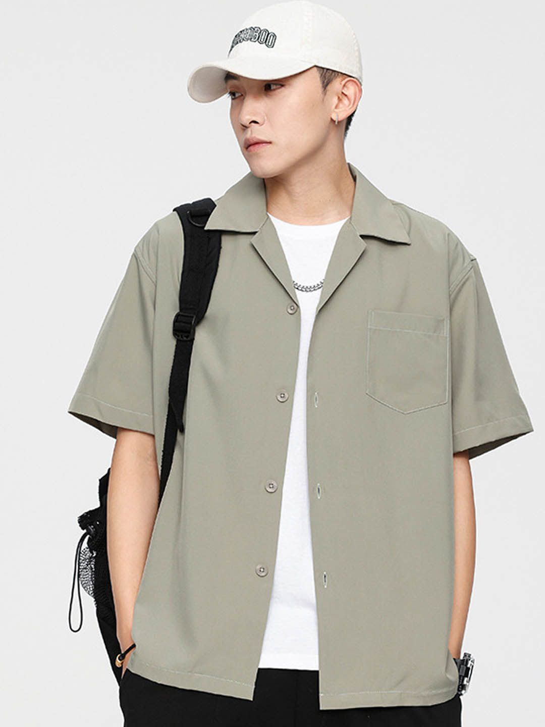 

StyleCast Men Cuban Collar Solid Cotton Casual Shirt, Grey