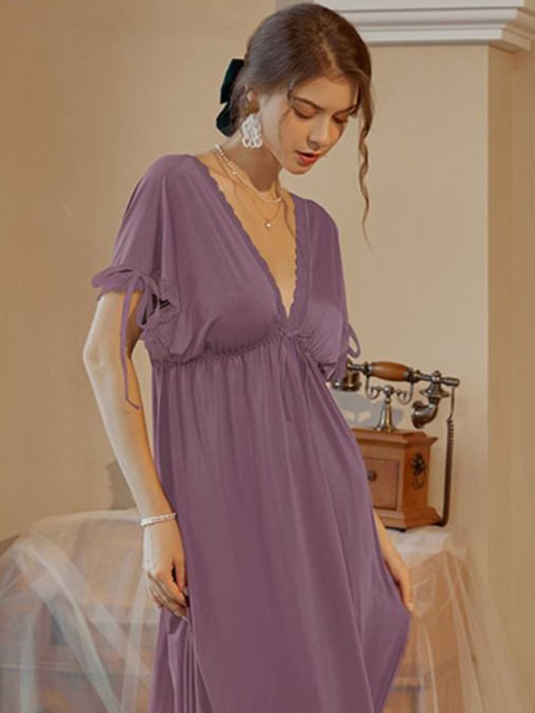 

StyleCast Women V-Neck Solid Baby Doll, Purple