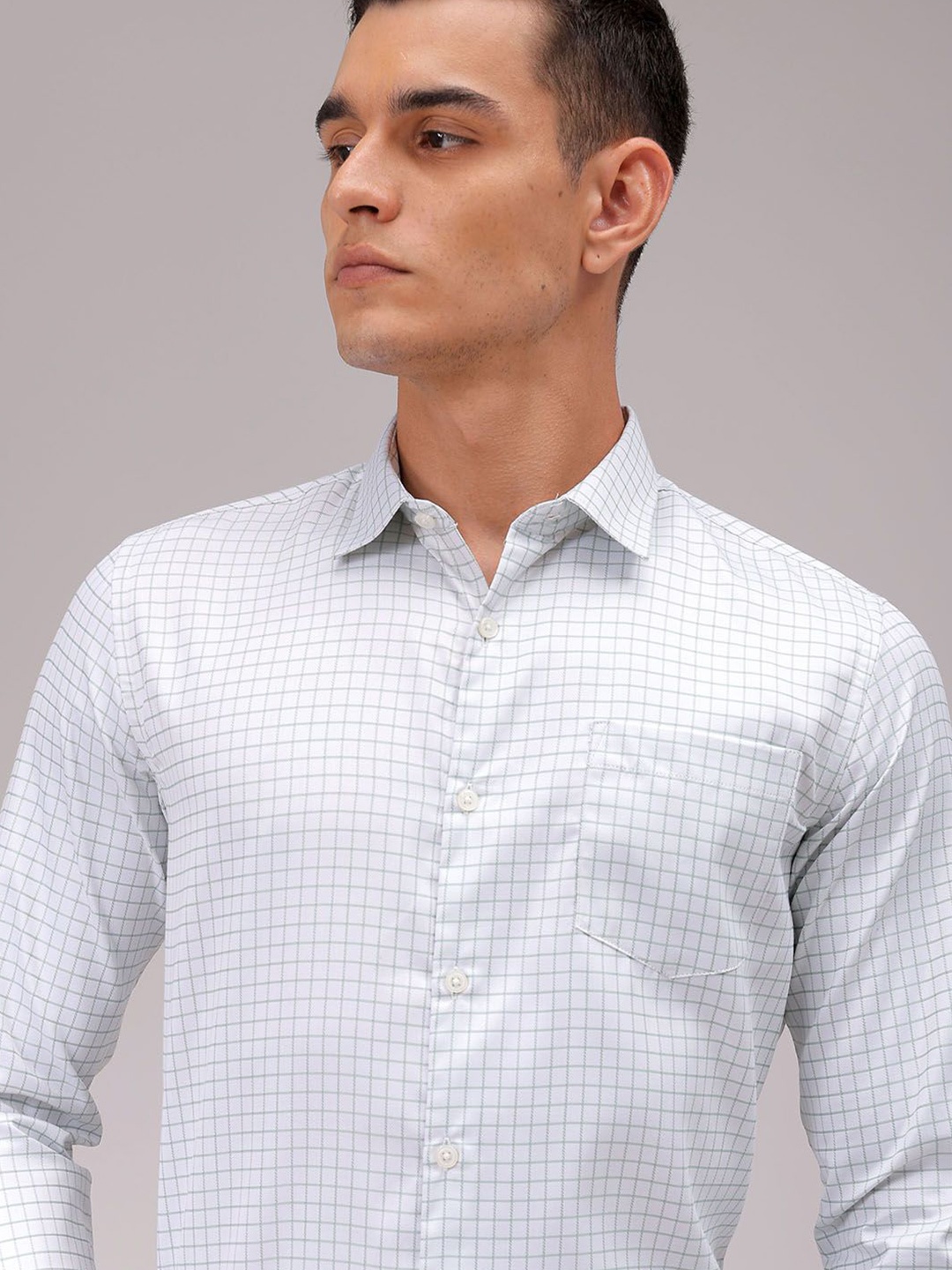 

The Indian Garage Co. X Luxe Men Cutaway Collar Checked Slim Fit Formal Shirt, White