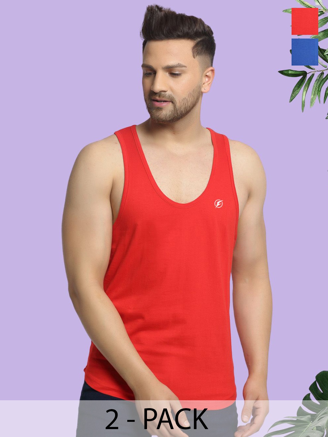 

Friskers Men Pack Of 2 Cotton Anti-Bacterial Innerwear Vest, Red