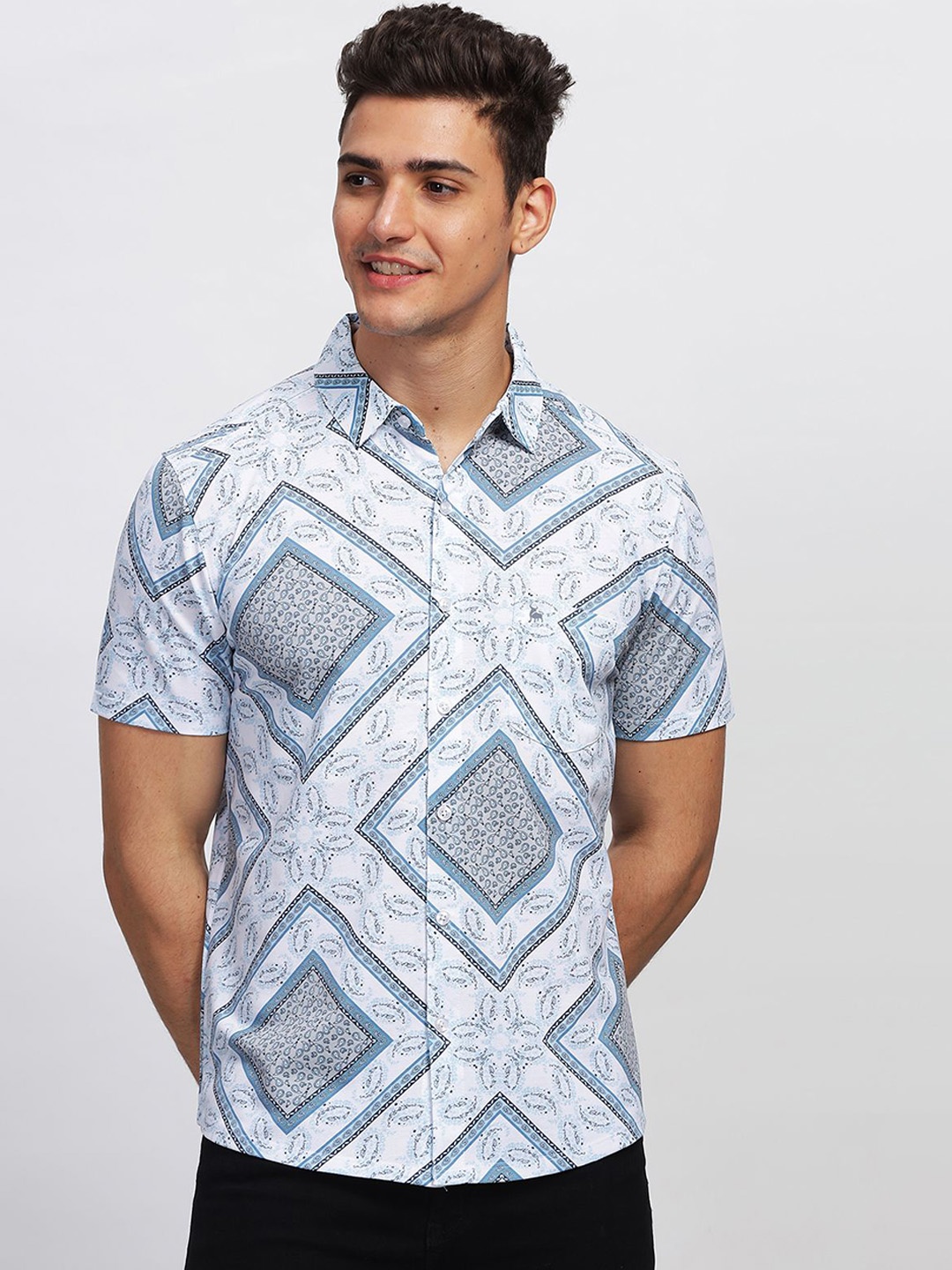 

BULLMER Geometric Printed Short Sleeves Shirt With Trouser, Blue