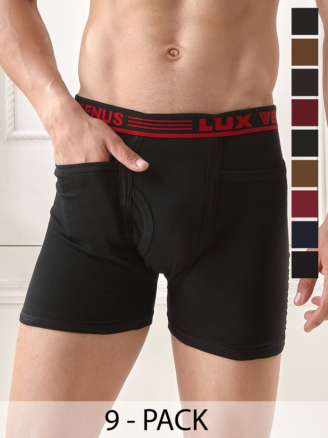 

LUX VENUS Pack of 9 Assorted Men Cotton Pocket Trunk NW1_VENUS_PKT_DRW_AST_105_9PC