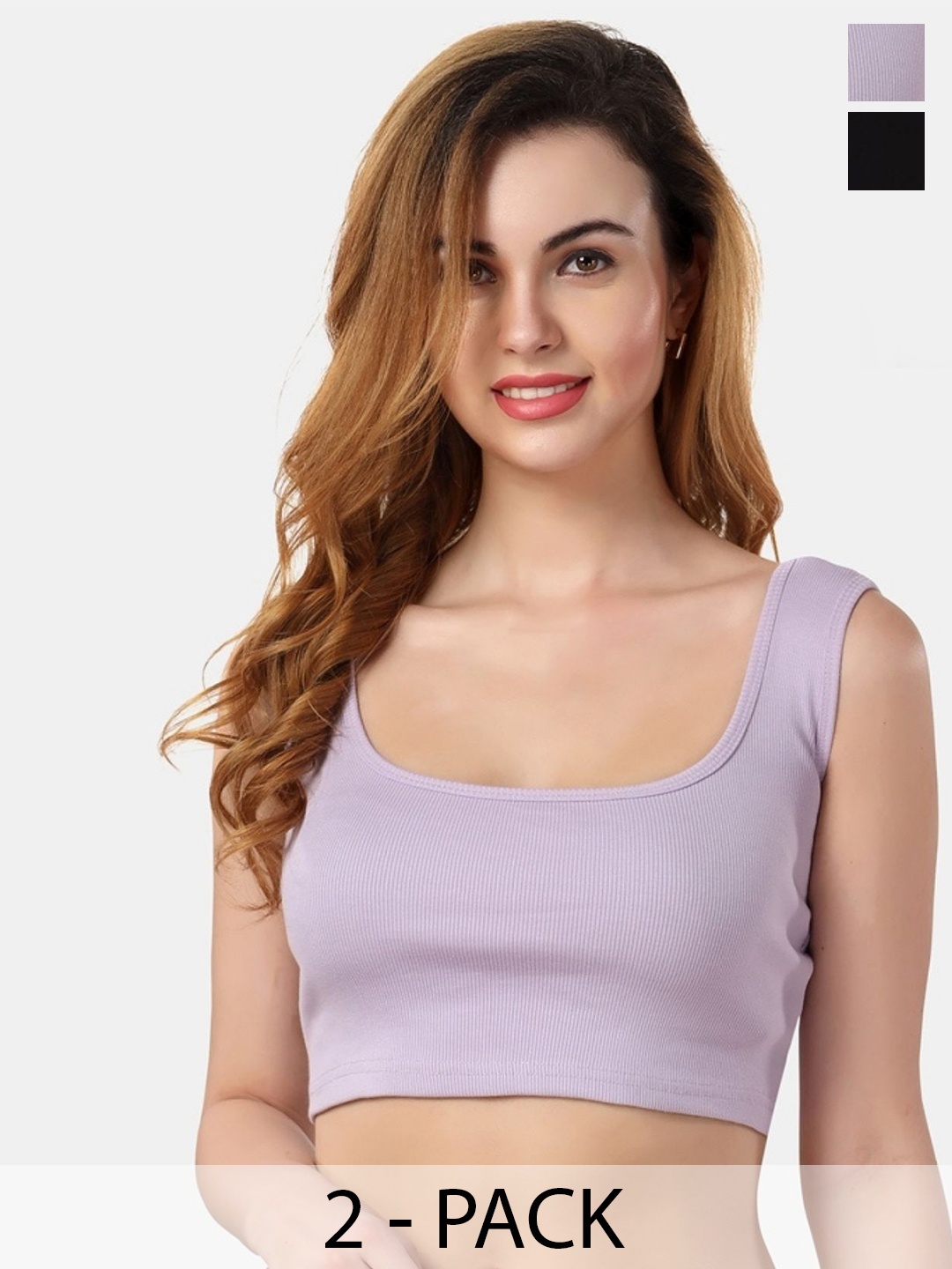 

Fabme Pack of 2 Cotton Square Neck Crop Top, Lavender