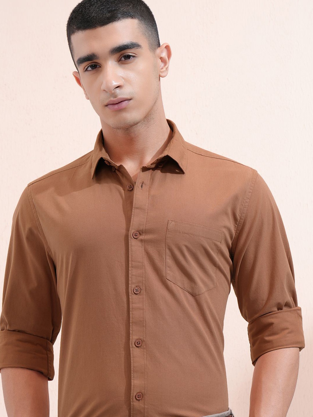 

Ketch Men Solid Button Down Slim Fit Casual Shirt, Rust