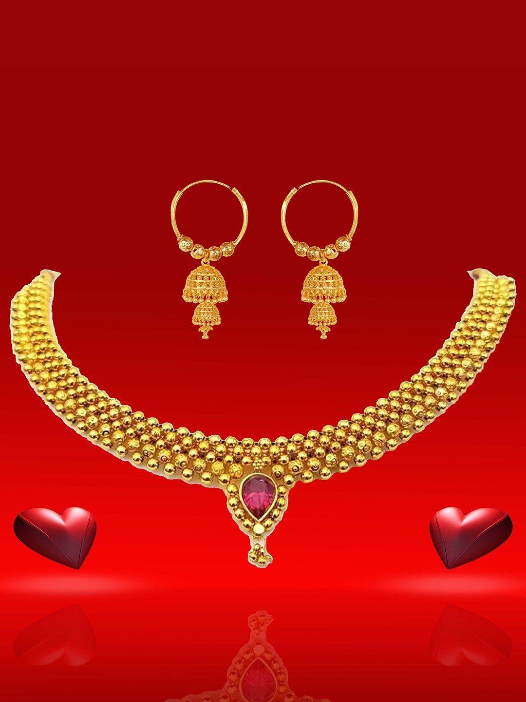 

Heer Collection Gold-Plated Kundan-Studded Necklace and Earrings