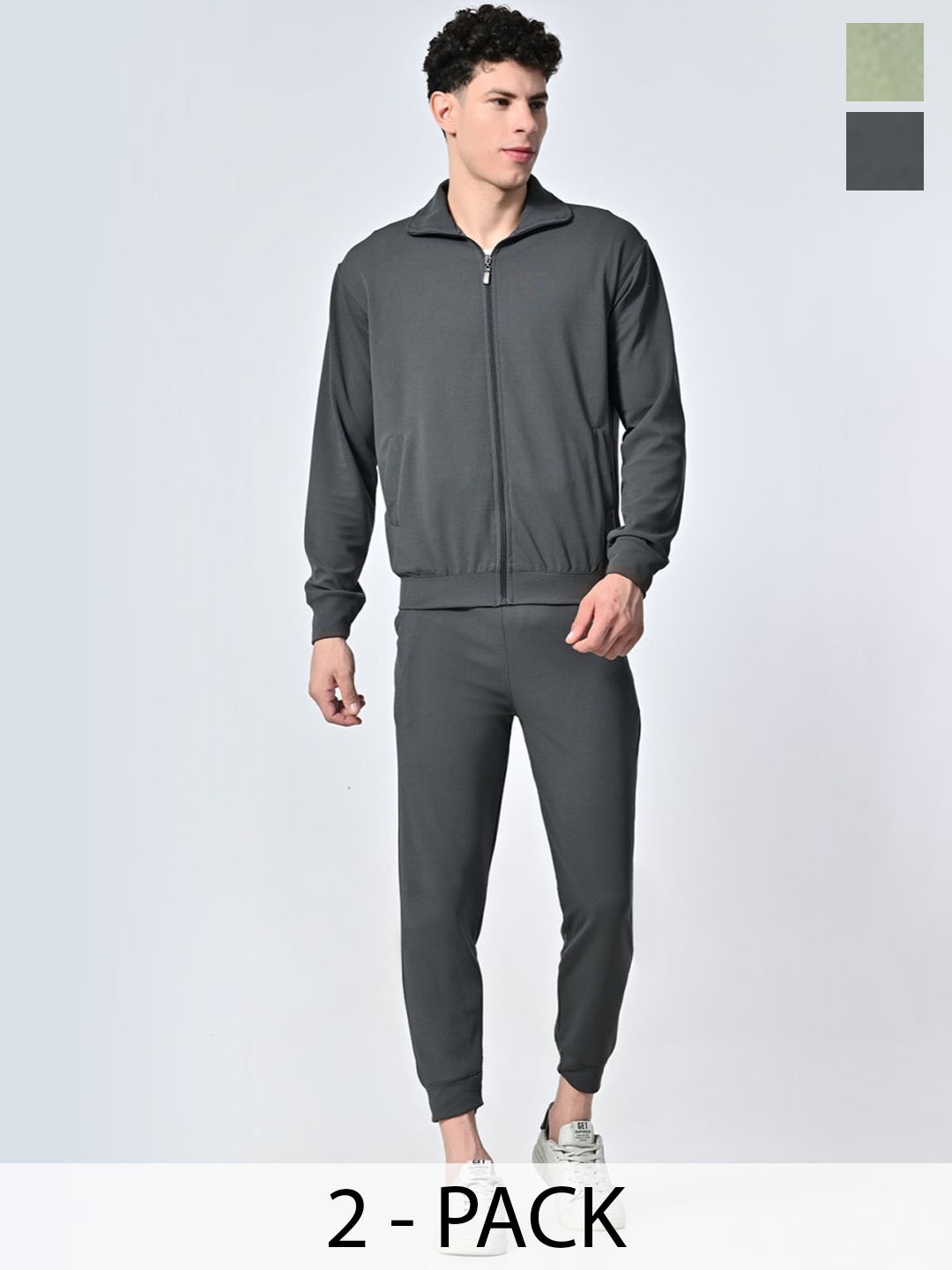 

BAESD Men Pack Of 2 Mid-Rise Tracksuits, Grey