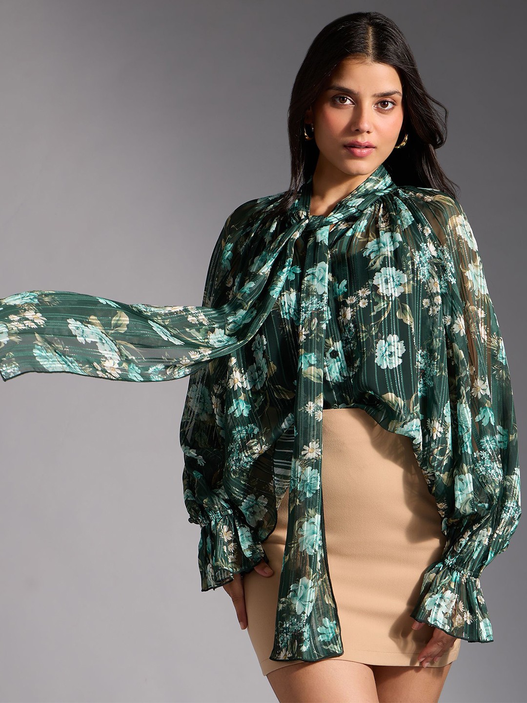 

20Dresses Women Floral Print Blouson Top, Green