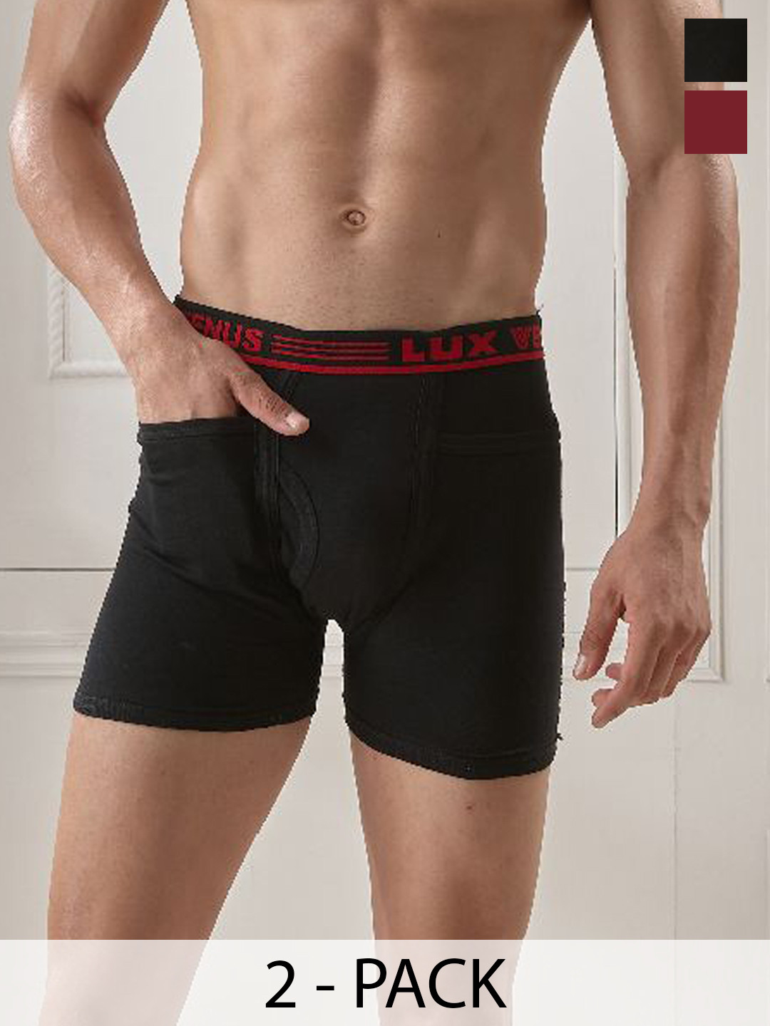 

LUX VENUS Pack of 2 Assorted Men Cotton Pocket Trunk NW1_VENUS_PKT_DRW_AST_80_2PC, Black