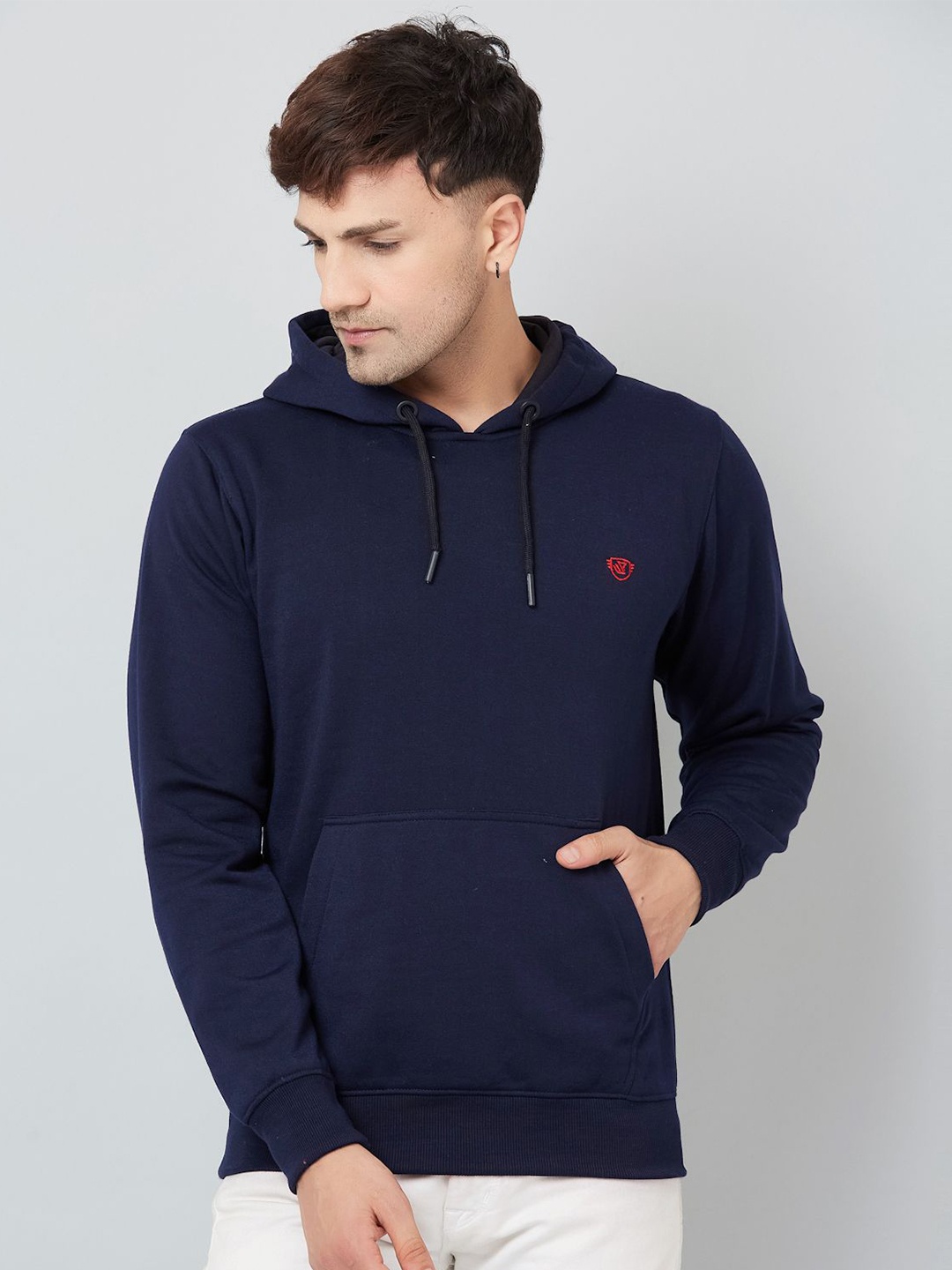 

WE PERFECT Men Solid Hooded Sweatshirt, Blue