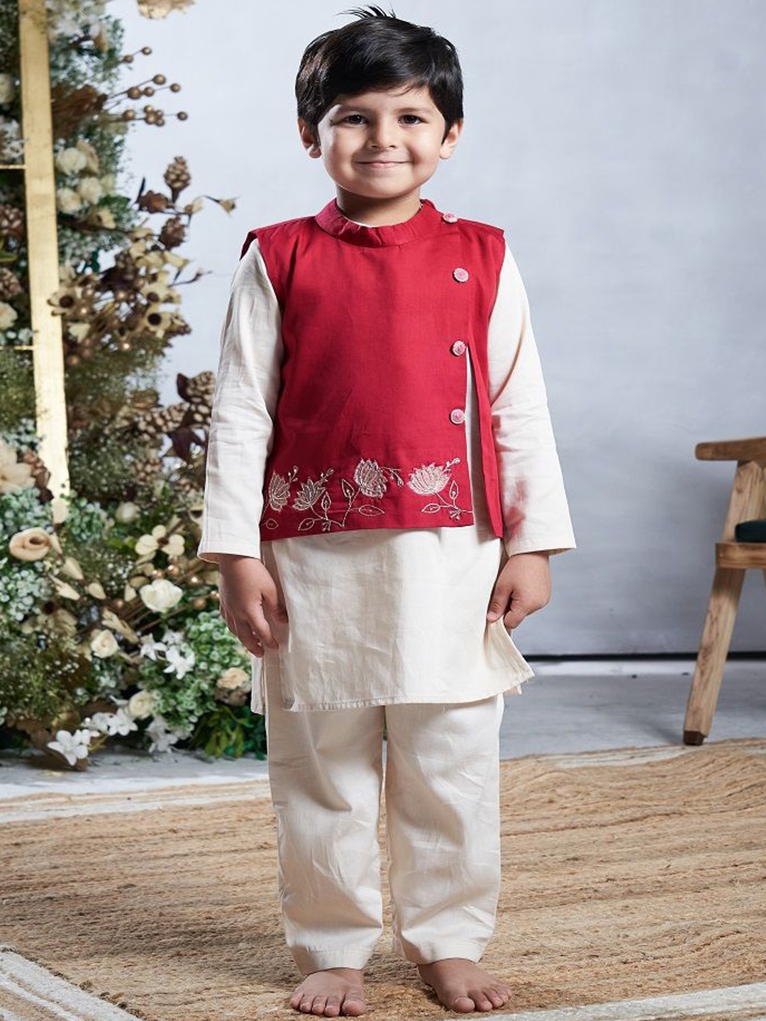 

Vivedkids Boys Round Neck Pure Cotton Kurta with Pyjamas, Pink