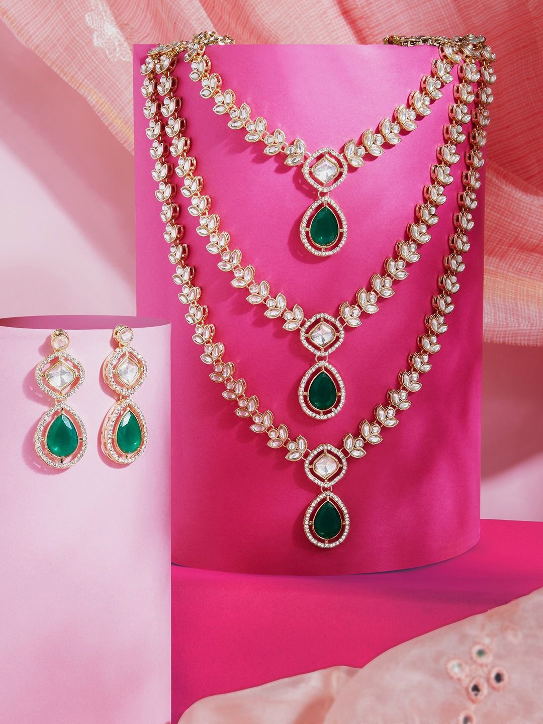 

AMI Gold-Plated Austrian Diamonds Stone-Studded Layered Jewellery Set