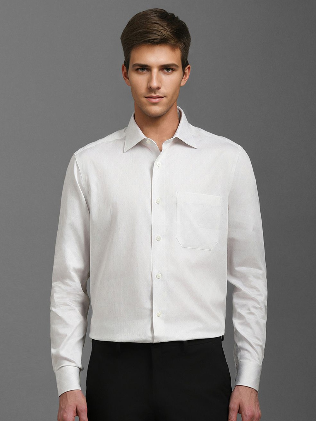 

Louis Philippe Men Classic Cutaway Collar Floral Printed Cotton Formal Shirt, White