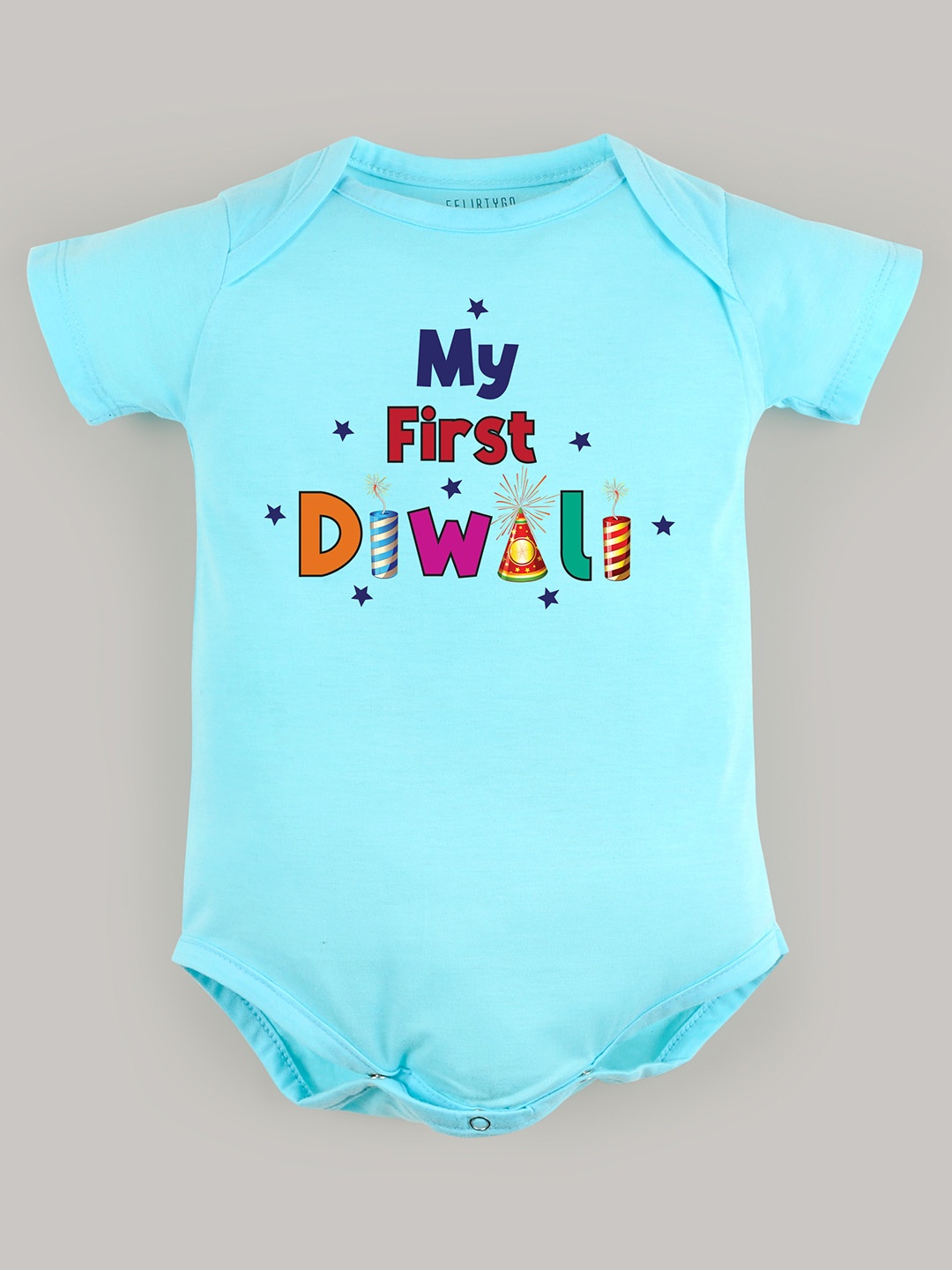 

FFLIRTYGO Infants Printed Pure Cotton Diwali Romper Baby Wear Bodysuit, Turquoise blue