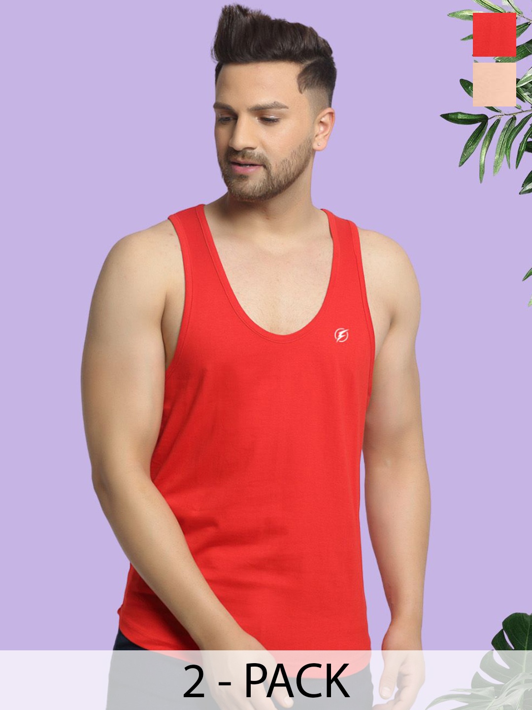 

Friskers Men Pack Of 2 Cotton Anti-Bacterial Innerwear Vests, Red