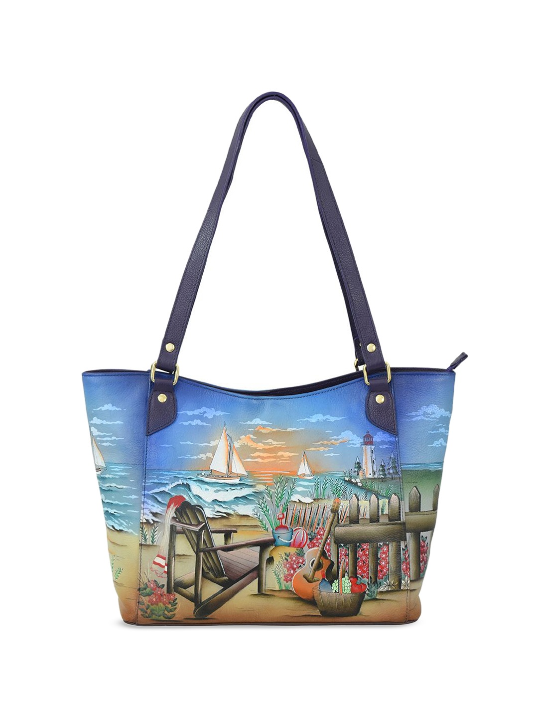 

Anuschka Women Graphic Printed Swagger Leather Shoulder Bag, Blue