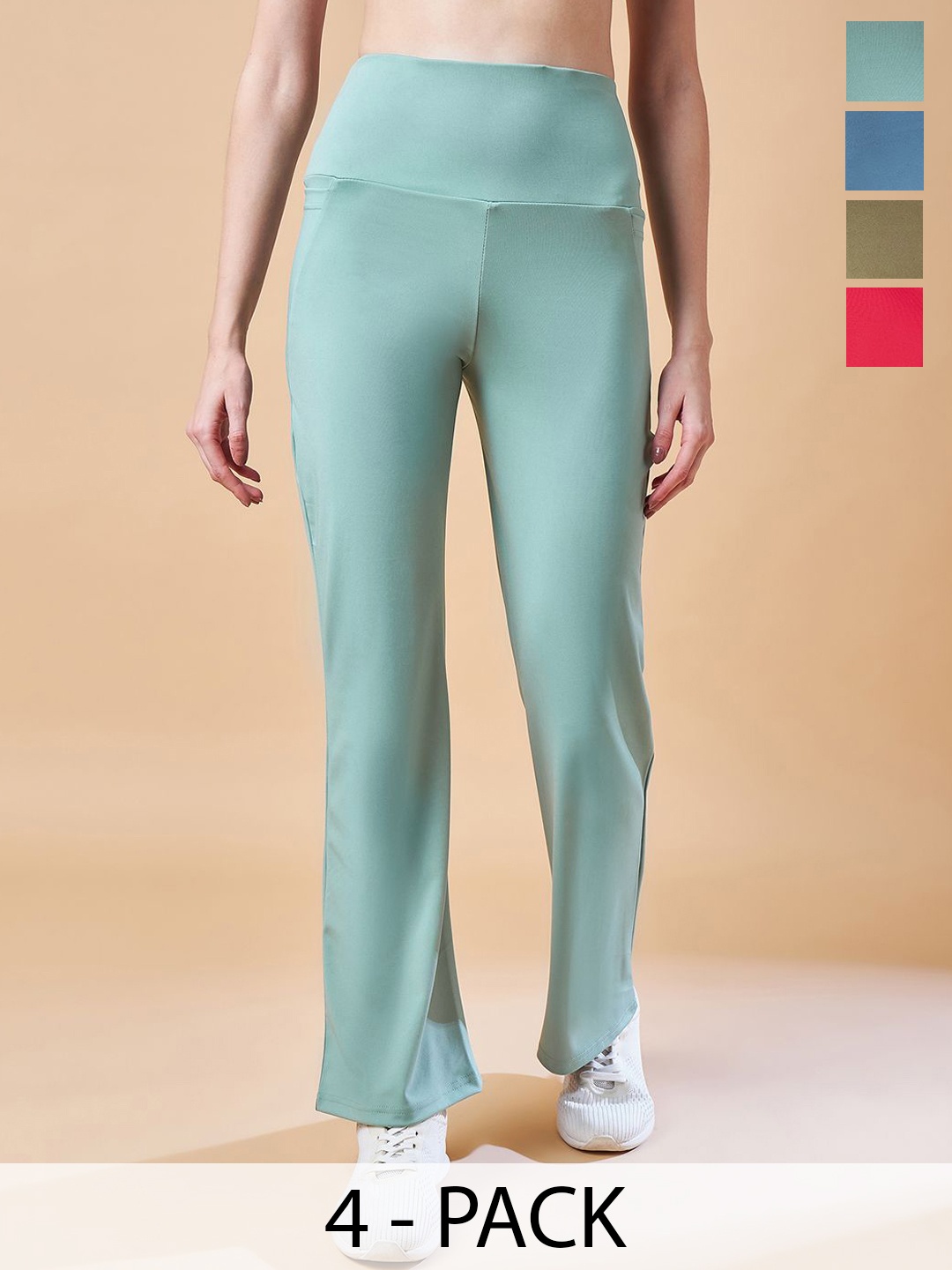 

COLOR CAPITAL Pack Of 4 High Rise Ankle Length Gym Tights, Sea green