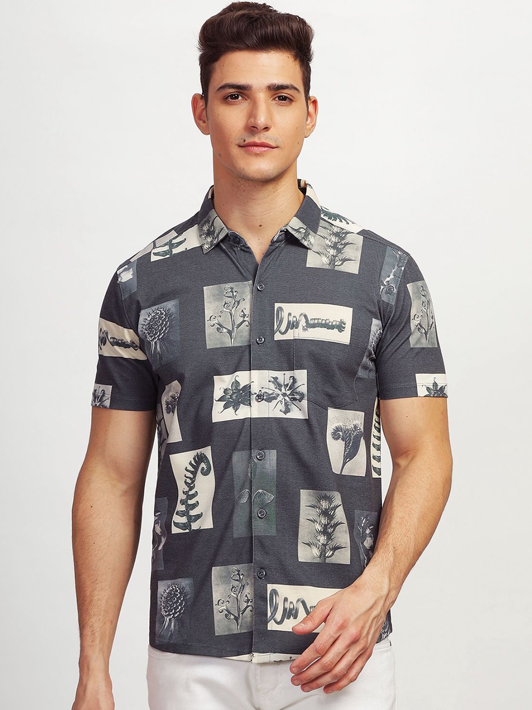 

BULLMER Floral Printed Short Sleeves Shirt With Trouser, Black