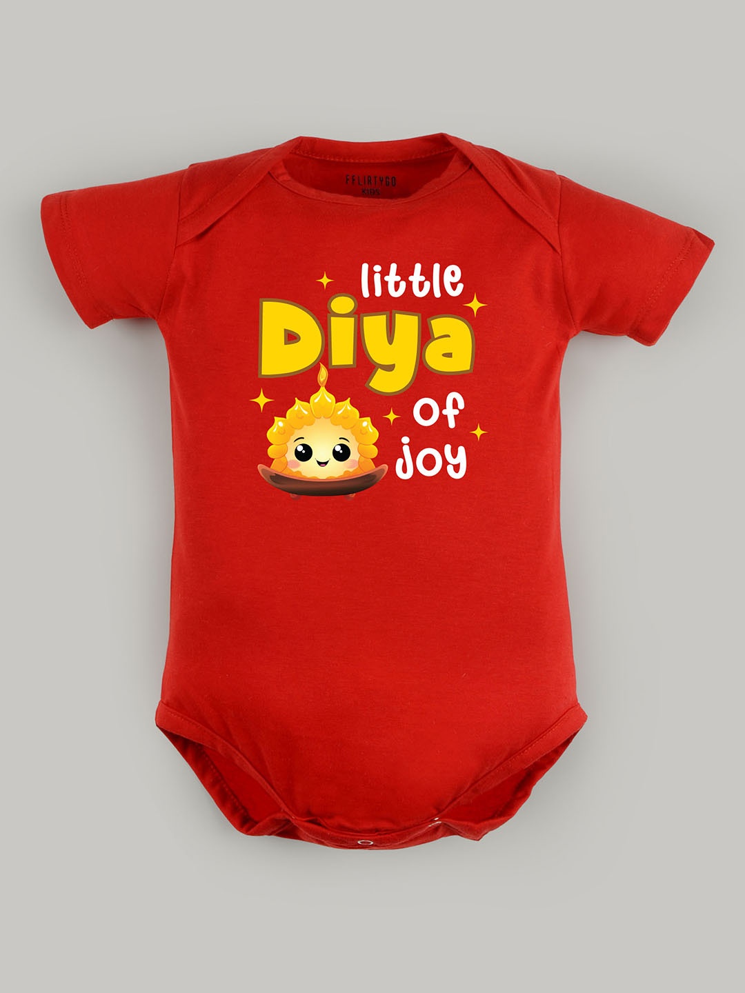 

FFLIRTYGO Kids Printed Pure Cotton Round Neck Short Sleeves Bodysuit, Red