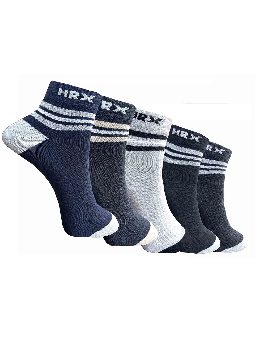 

HRX by Hrithik Roshan Unisex Pack Of 5 Patterned Cotton Ankle-Length Socks, Black
