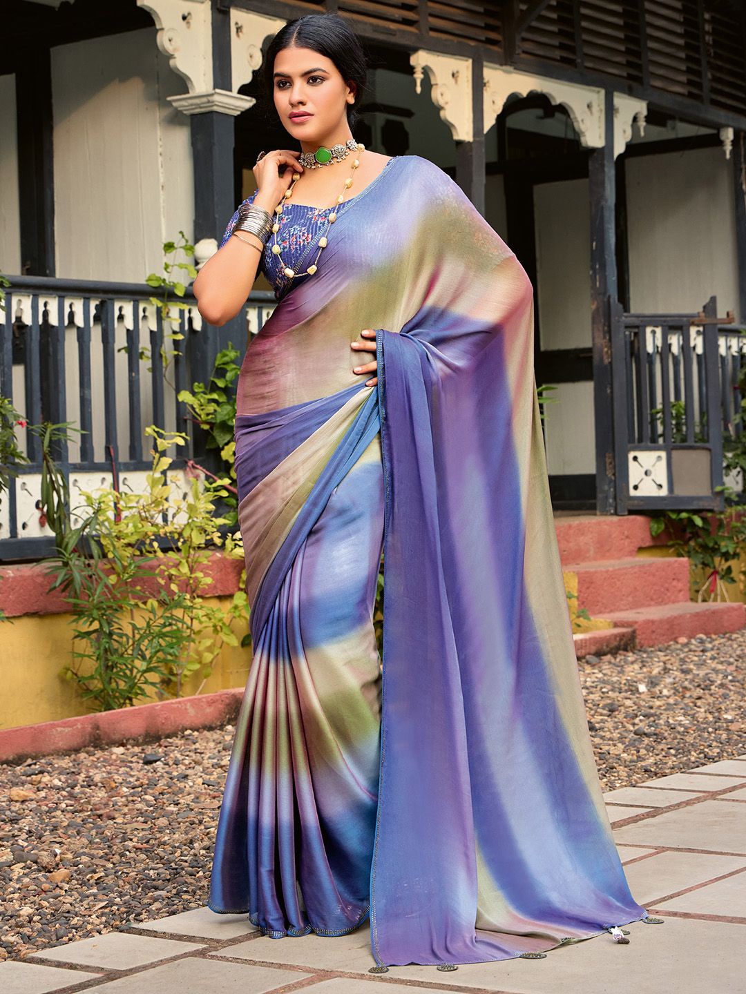 

Saree mall Ombre Sequinned Sarees, Lavender