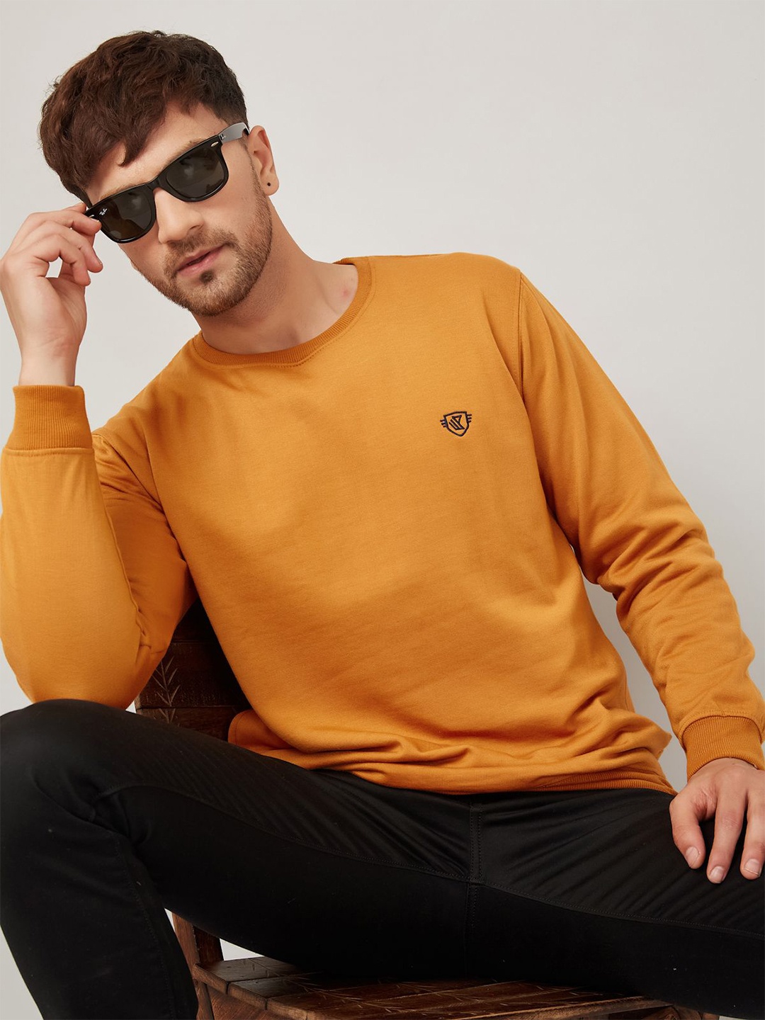 

WE PERFECT Men Long Sleeves Round Neck Sweatshirt, Mustard