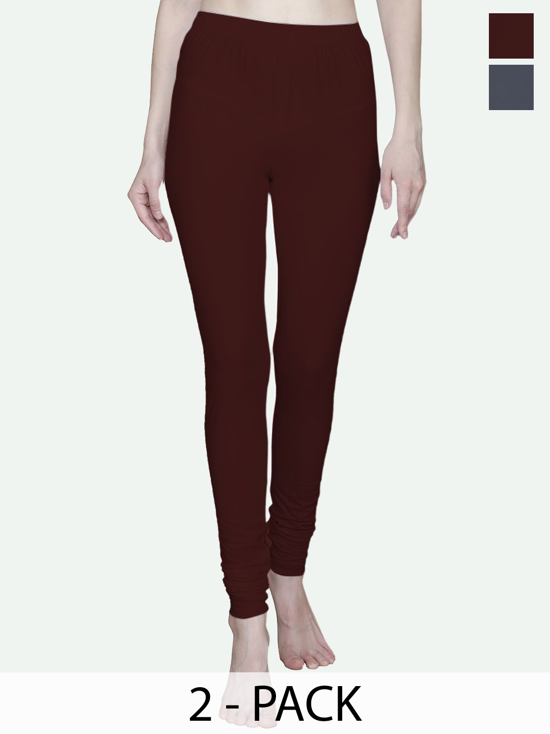 

T.T. Women Pack Of 2 High Rise Churidar Length Leggings, Brown
