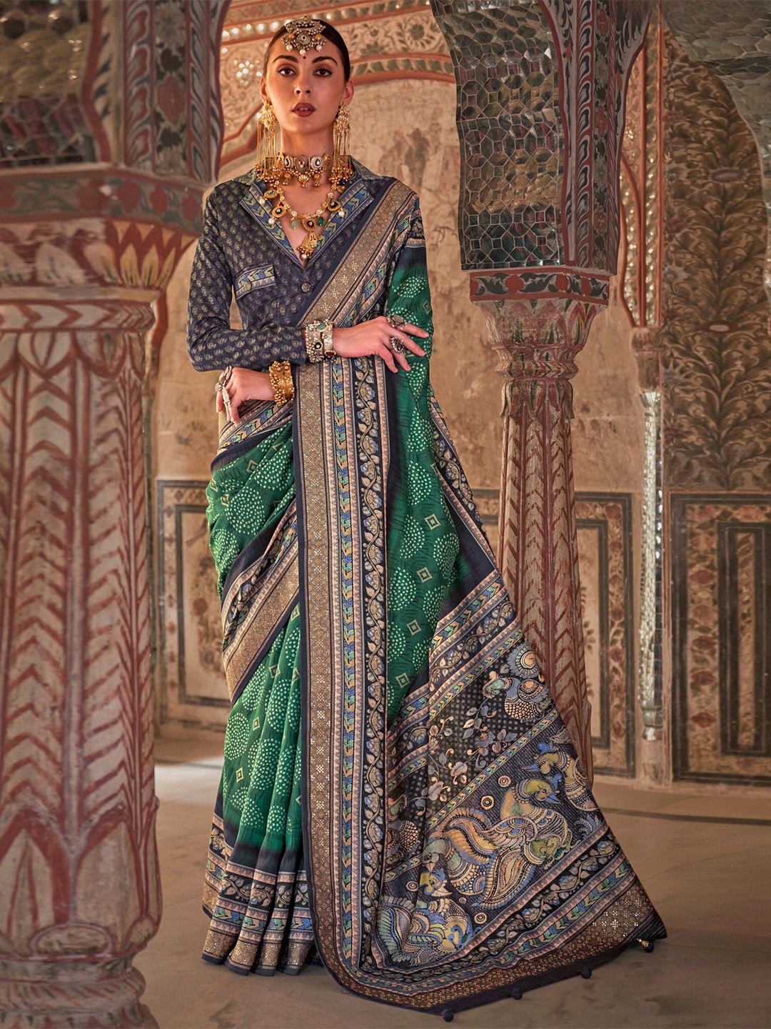 

MySilkLove Floral Woven Design Zari Patola Saree, Green