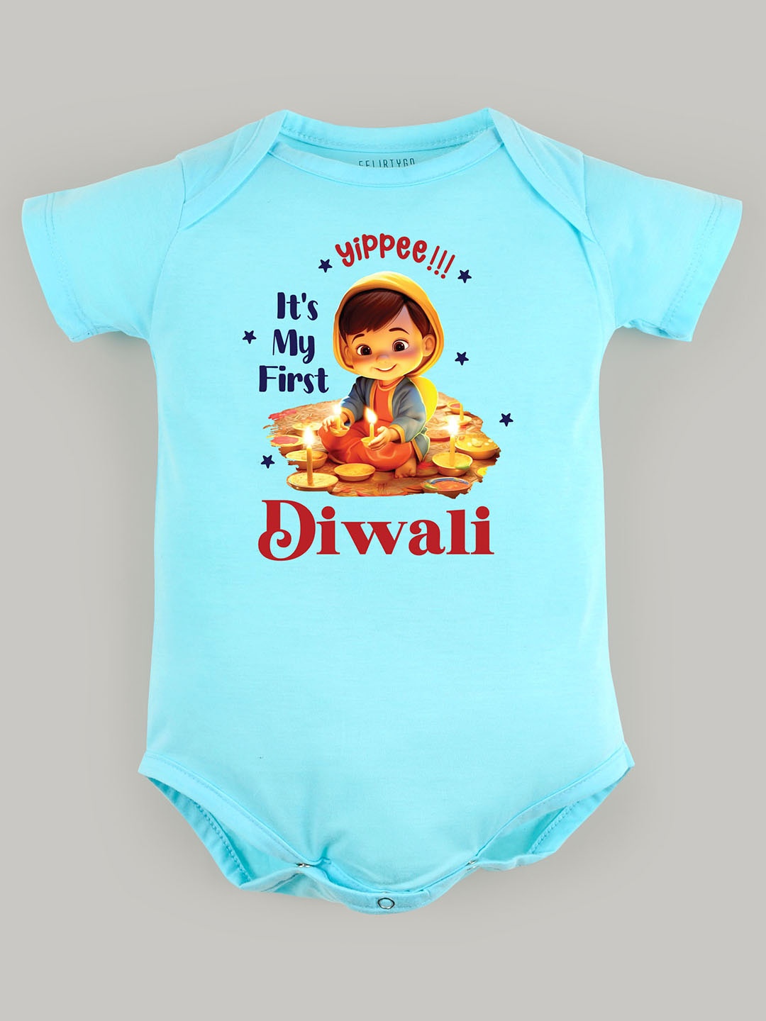 

FFLIRTYGO Kids Printed Cotton Bodysuit, Turquoise blue