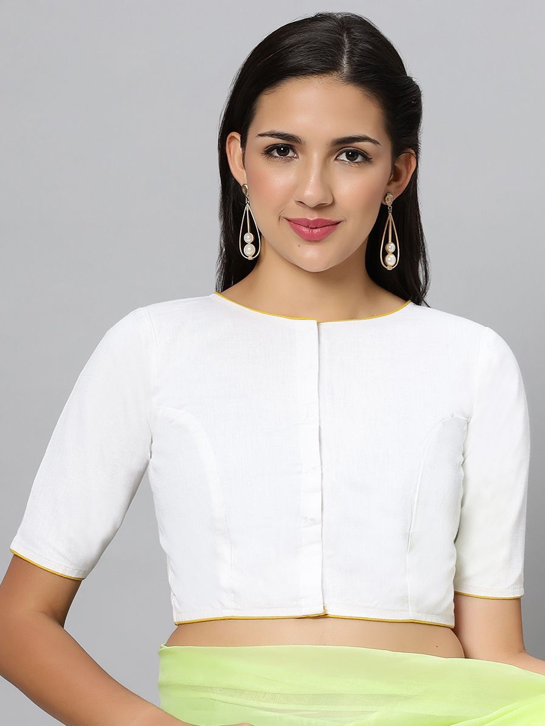 

THE SAFFRON SAGA Boat Neck Cotton Saree Blouse, White