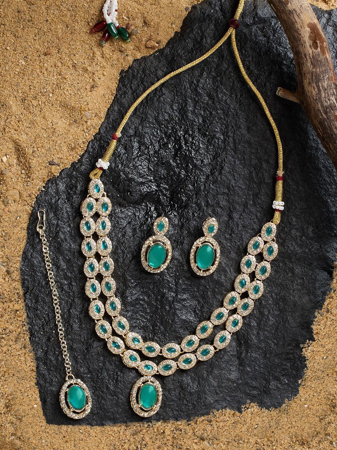 

AMI Gold-Plated Stone Studded Jewellery Set, Green