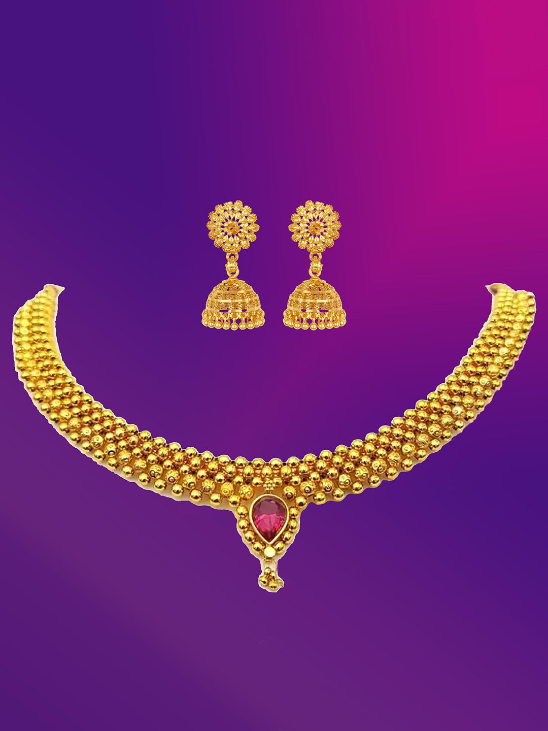 

Lila Gold-Plated Stones-Studded Jewellery Set