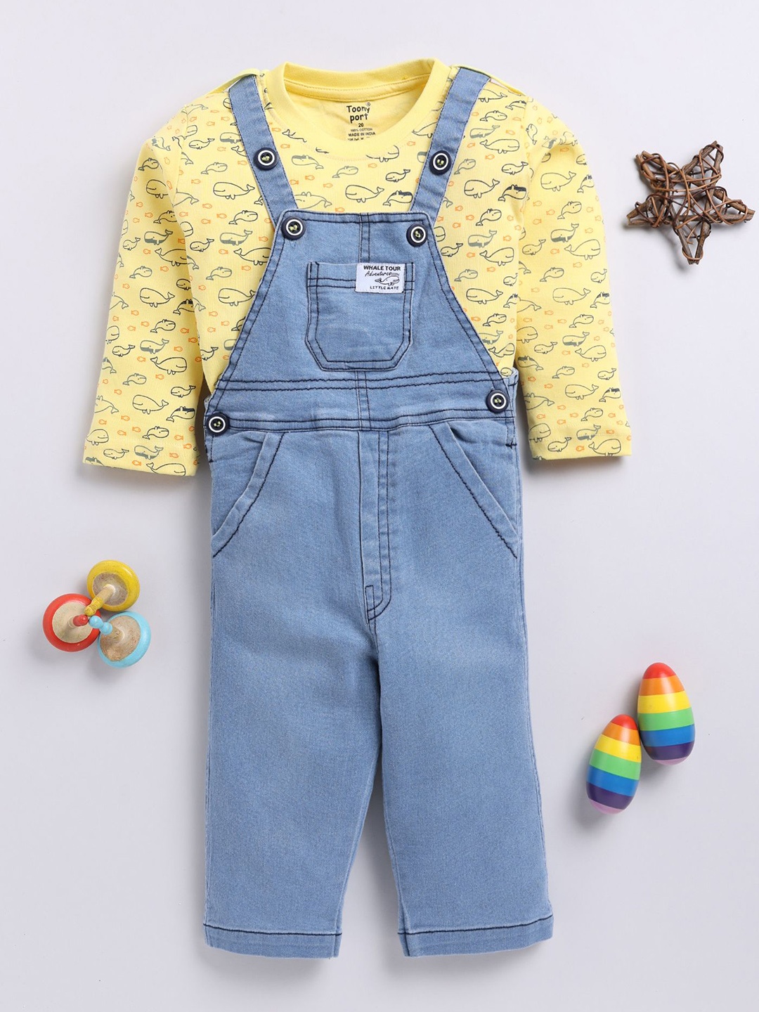 

Toonyport Infants Printed Denim Dungarees With T-Shirts, Yellow