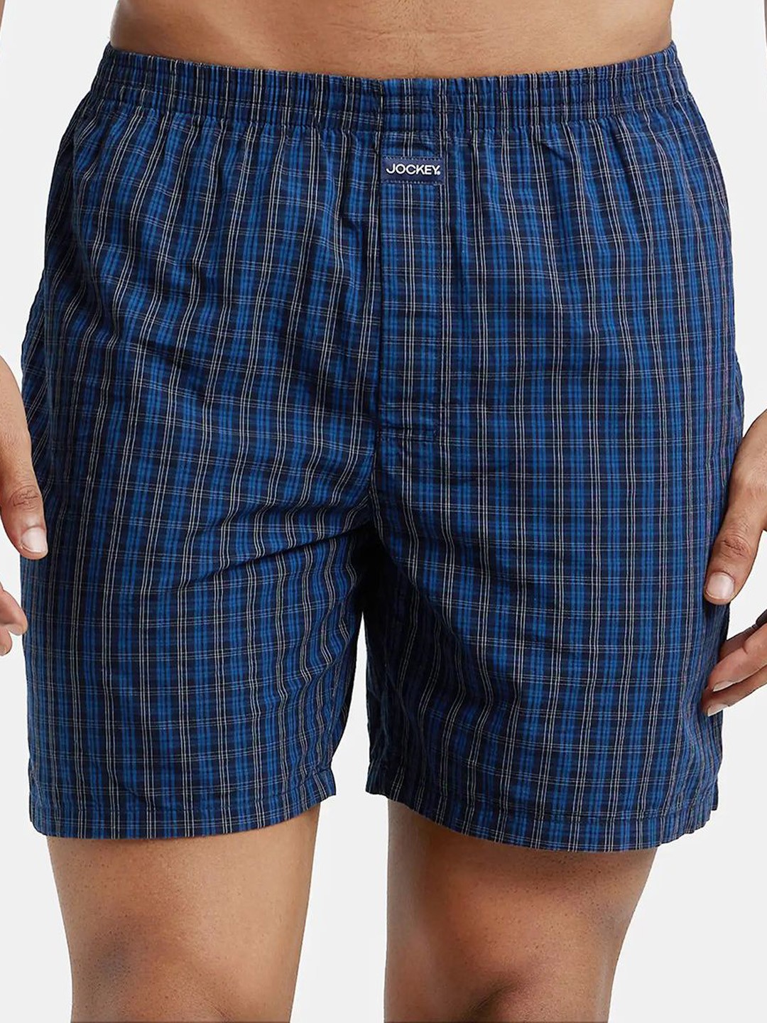 

Jockey Men Super Combed Mercerized Cotton Woven Checkered Boxer Shorts, Navy blue