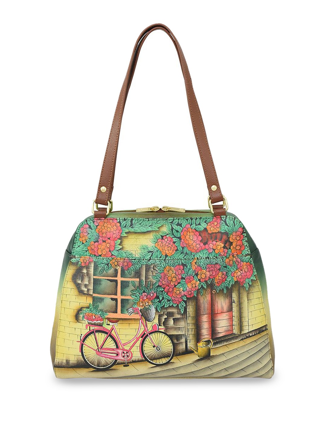 

Anuschka Women Graphic Printed Structured Leather Shoulder Bag, Yellow