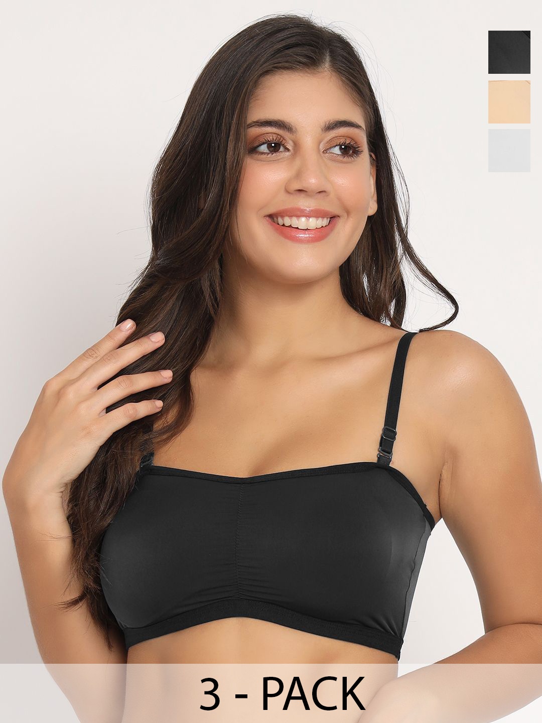 

Docare Women Pack Of 3 Full Coverage Lightly Padded Bandeau Bra, Black