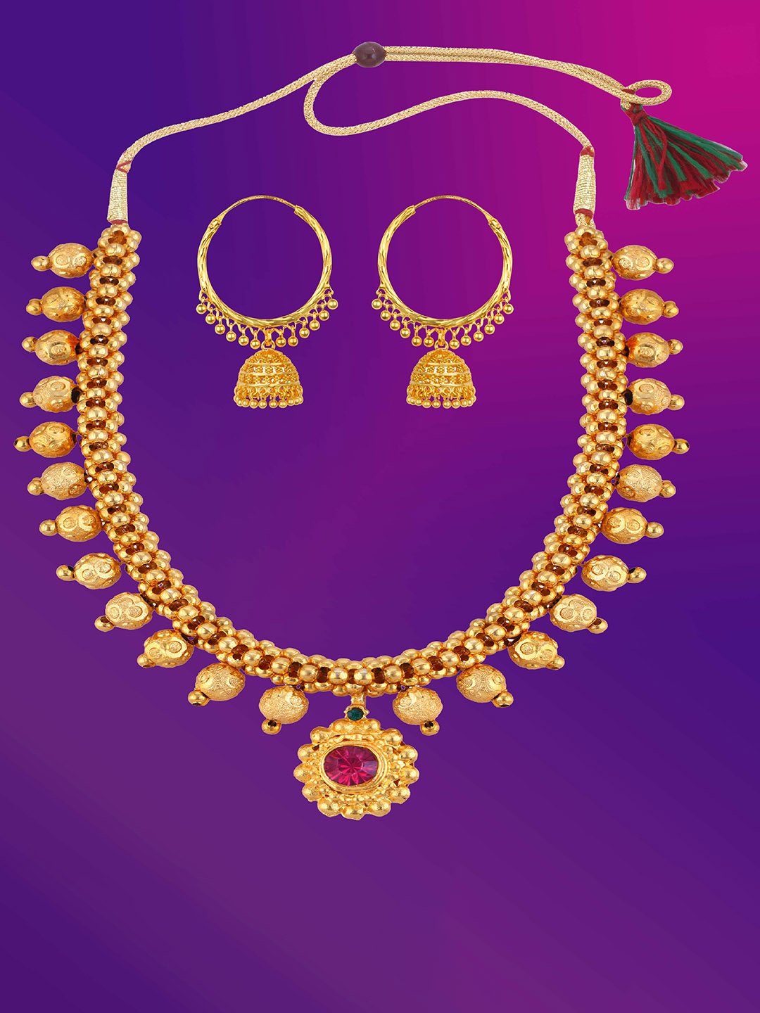 

Lila Gold-Plated Stone Studded Jewellery Set