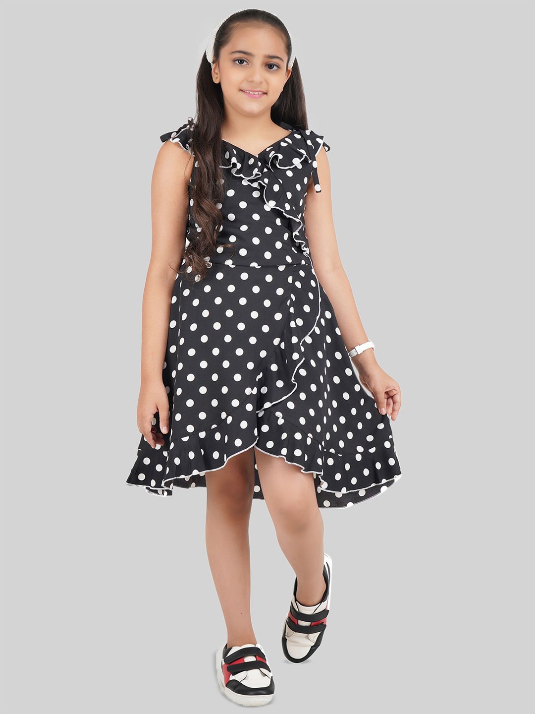 

BEING NAUGHTY Girls Polka Dot Printed Fit & Flare Dress, Black