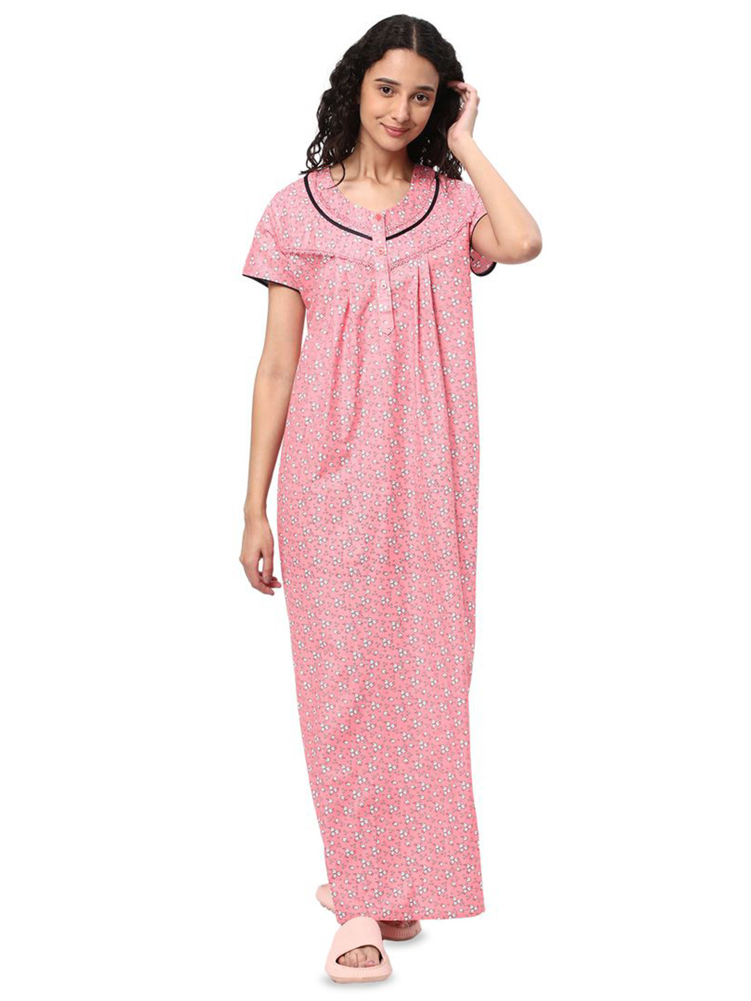 

KOVIRA Women Everyday Floral Printed Maxi Nightdress, Pink