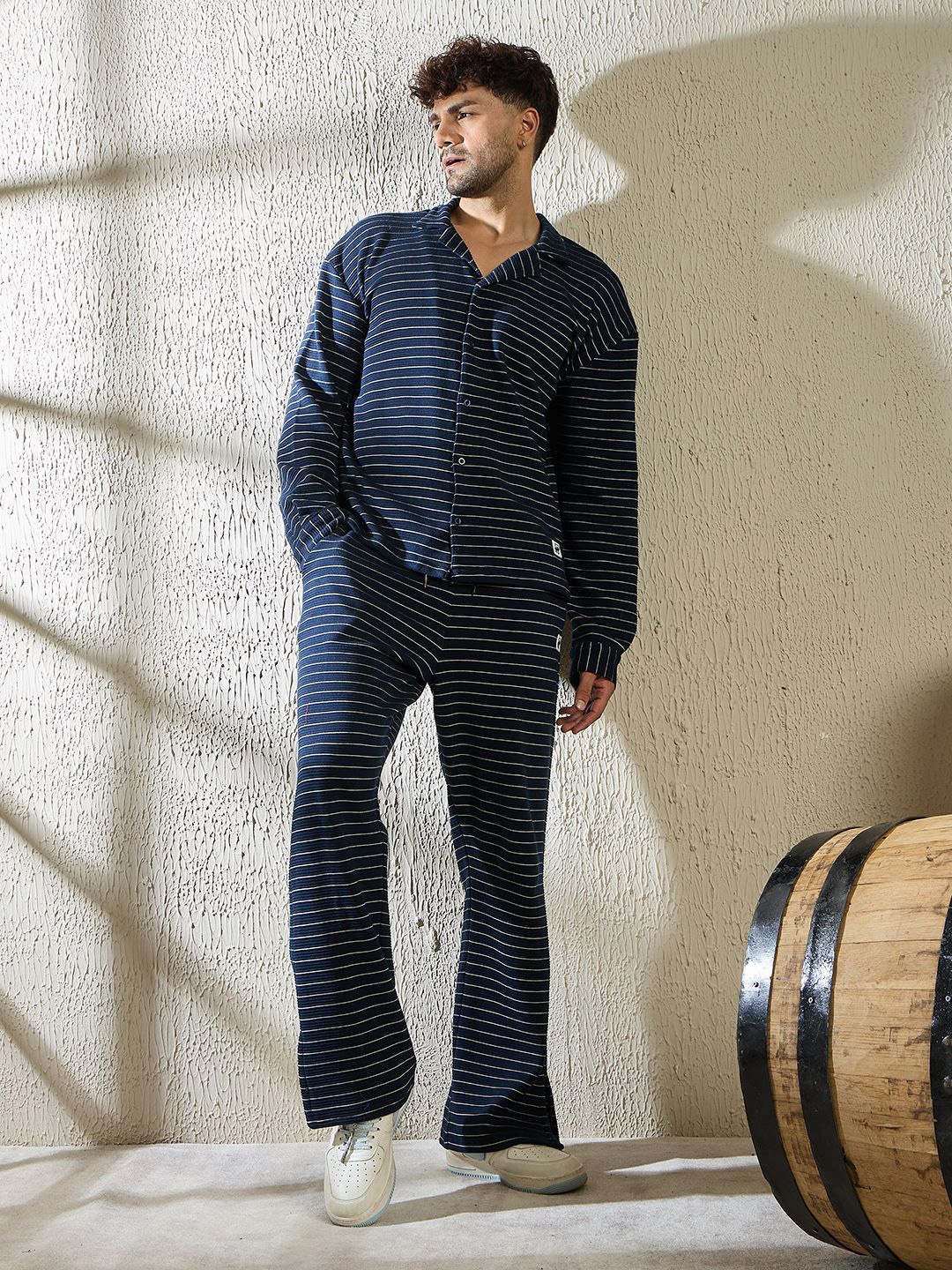 

FUGAZEE Striped Shirt With Trousers Co-Ords, Navy blue