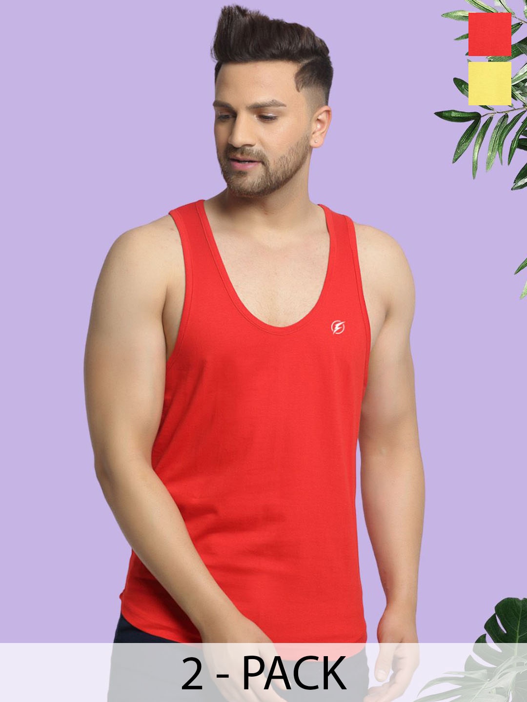 

Friskers Men Pack Of 2 Cotton Anti-Bacterial Innerwear Vests, Red