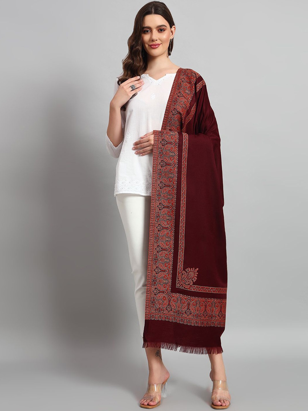 

HANDICRAFT PALACE Paisley Woven Design Shawl, Maroon