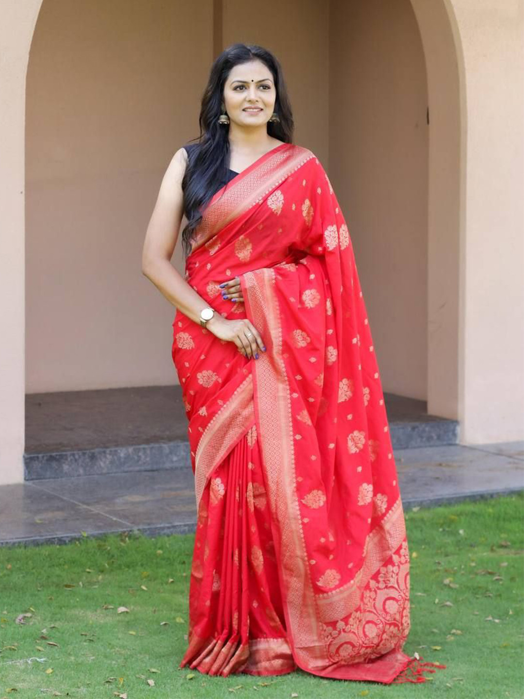

MAHALASA Ethnic Motifs Pure Silk Kanjeevaram Saree, Pink