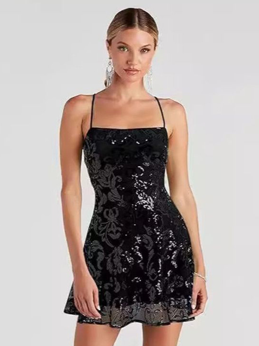 

LULU & SKY Women Embellished Fit & Flare Mini Dress, Black